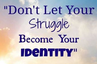 A beautiful sunset sky with the words, Don't Let Your Struggle Become Your Identity